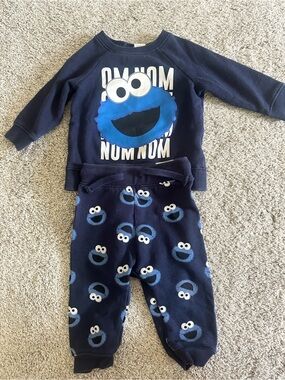 Cookie Monster Navy Kids Matching Set - Blue Character Casual Loungewear
